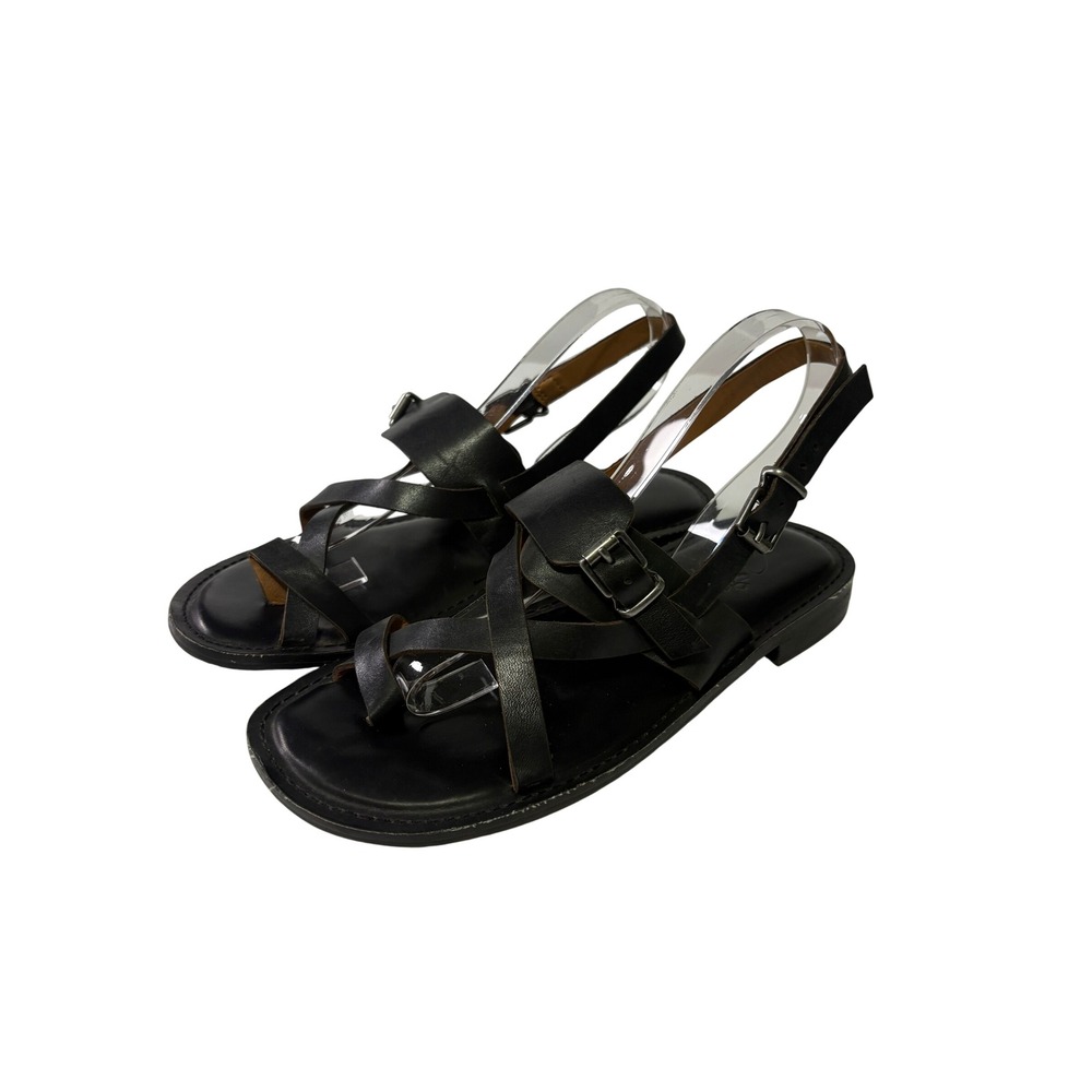 Patricia Nash Fidella Black Leather Strappy Buckle Gladiator Toe Loop Sandals 7M